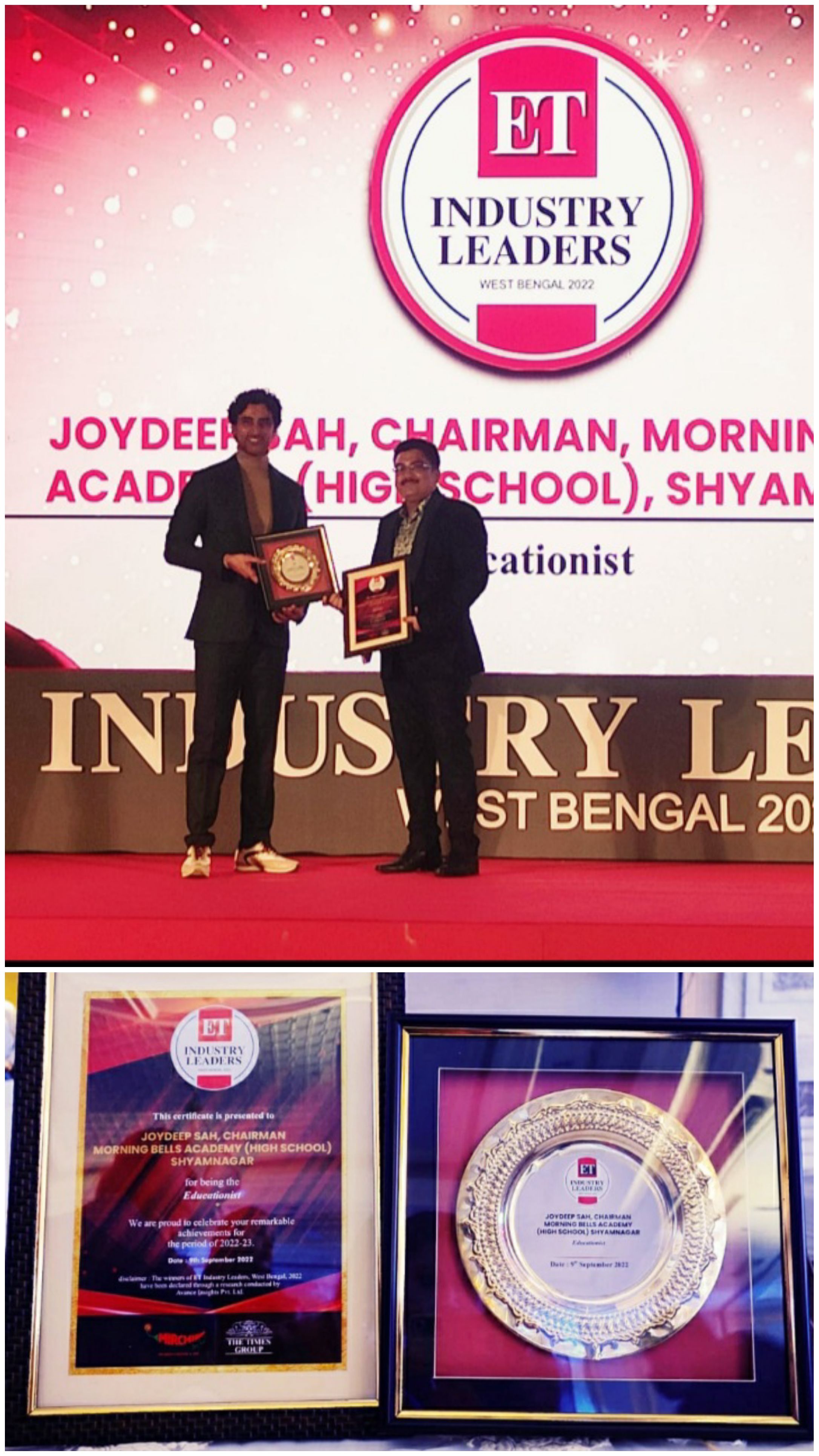 Mr. Joydeep Sah, our Chairperson Sir once again felicitated by TIMES GROUP with the ET INDUSTRIAL LEADERS AWARD for his outstanding role as an administrator; who has also made a difference in Economy, judged by them.