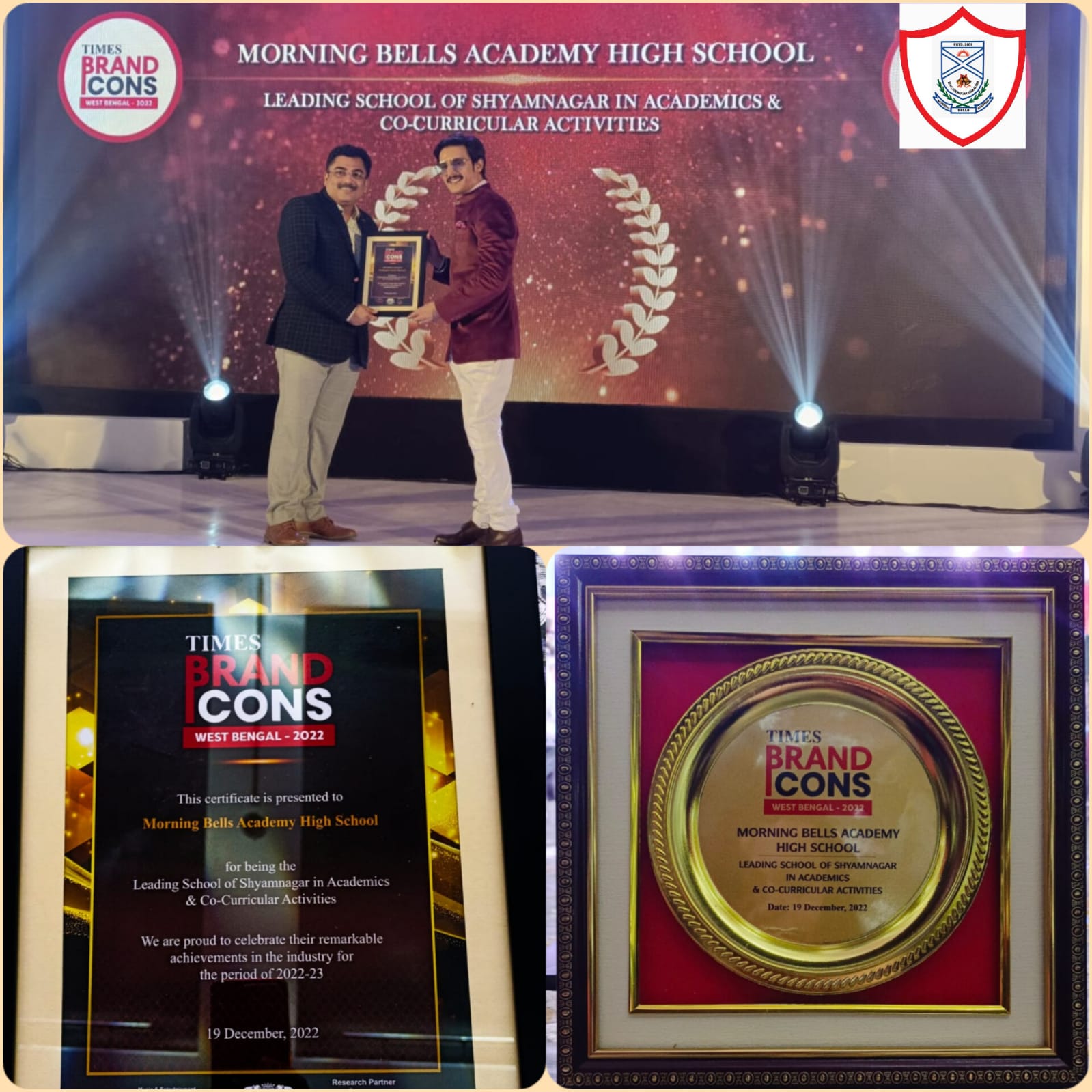 A blissful evening witnessed the recognition of our school, Morning Bells Academy(High School), the recipient of Times Brand Icon Award for it's remarkable journey in the education industry, in academics as well as co-curricular activities. The award was handed over to our Chairperson Sir Mr. Joydeep Sah by The Times Group in the wonderful evening of 19th December at ITC Sonar Bangla.