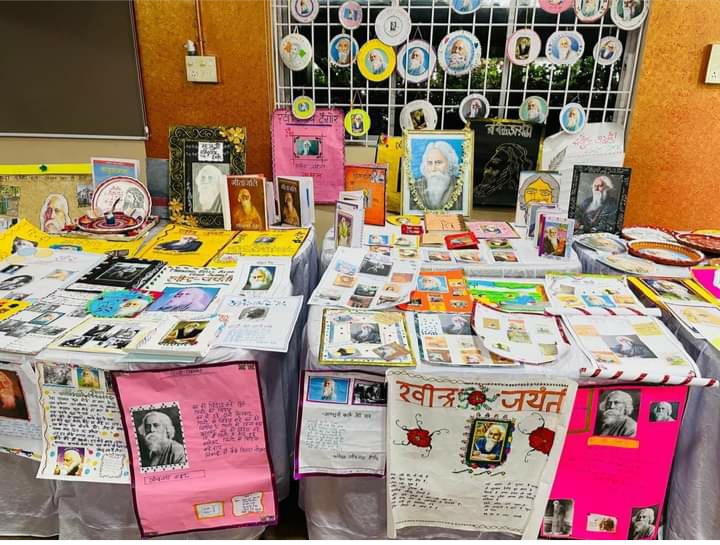 In a symphony of reverence and creativity, Morning Bells Academy (High School) adorned itself to celebrate Rabindra Jayanti, honoring the luminary poet's 163 rd birth anniversary. Amidst the fragrant whispers of floral tributes, students embarked on a journey through Tagore's timeless verses and melodies, painting the day with vibrant hues of cultural richness. Through various activities, soulful recitations & mesmerizing dance performances, each moment was a lyrical ode to Tagore&